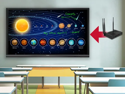 demonstrating a slot-in PC in use with a ViewBoard
