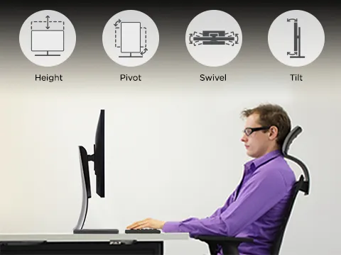 height, pivot, swivel, and tilt ergonomic adjustments